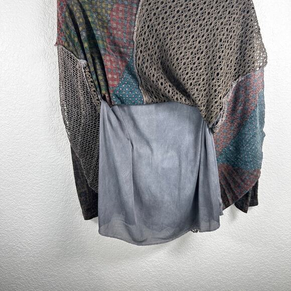 Feratelli Patchwork Knit Tunic XL Boho Grunge Y2K Mesh Layered Top - Picture 5 of 5